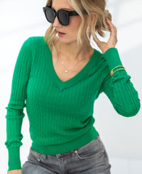 V-neck cable knit sweater LA JULYA Green