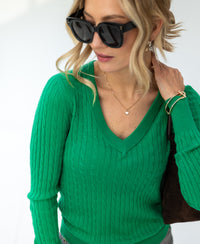 V-neck cable knit sweater LA JULYA Green