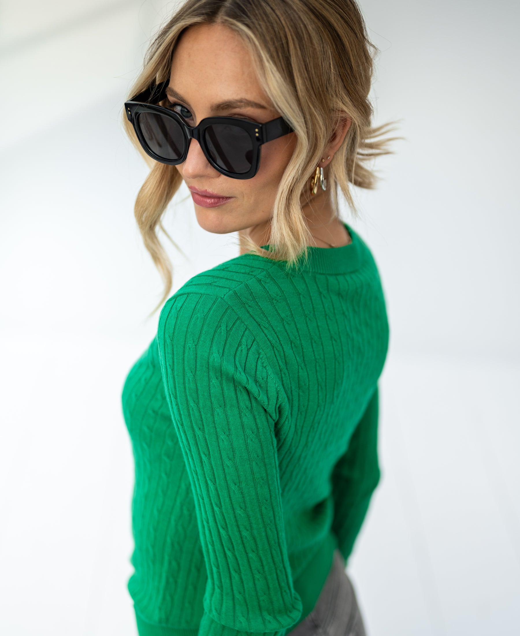V-neck cable knit sweater LA JULYA Green