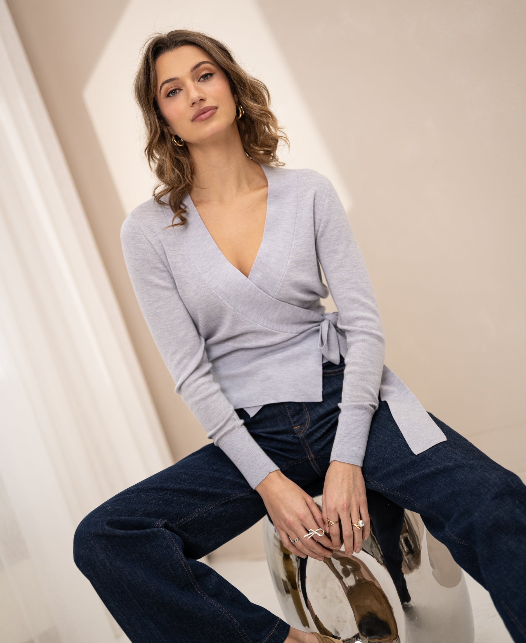 Wrap cardigan LA KELLY Light Gray