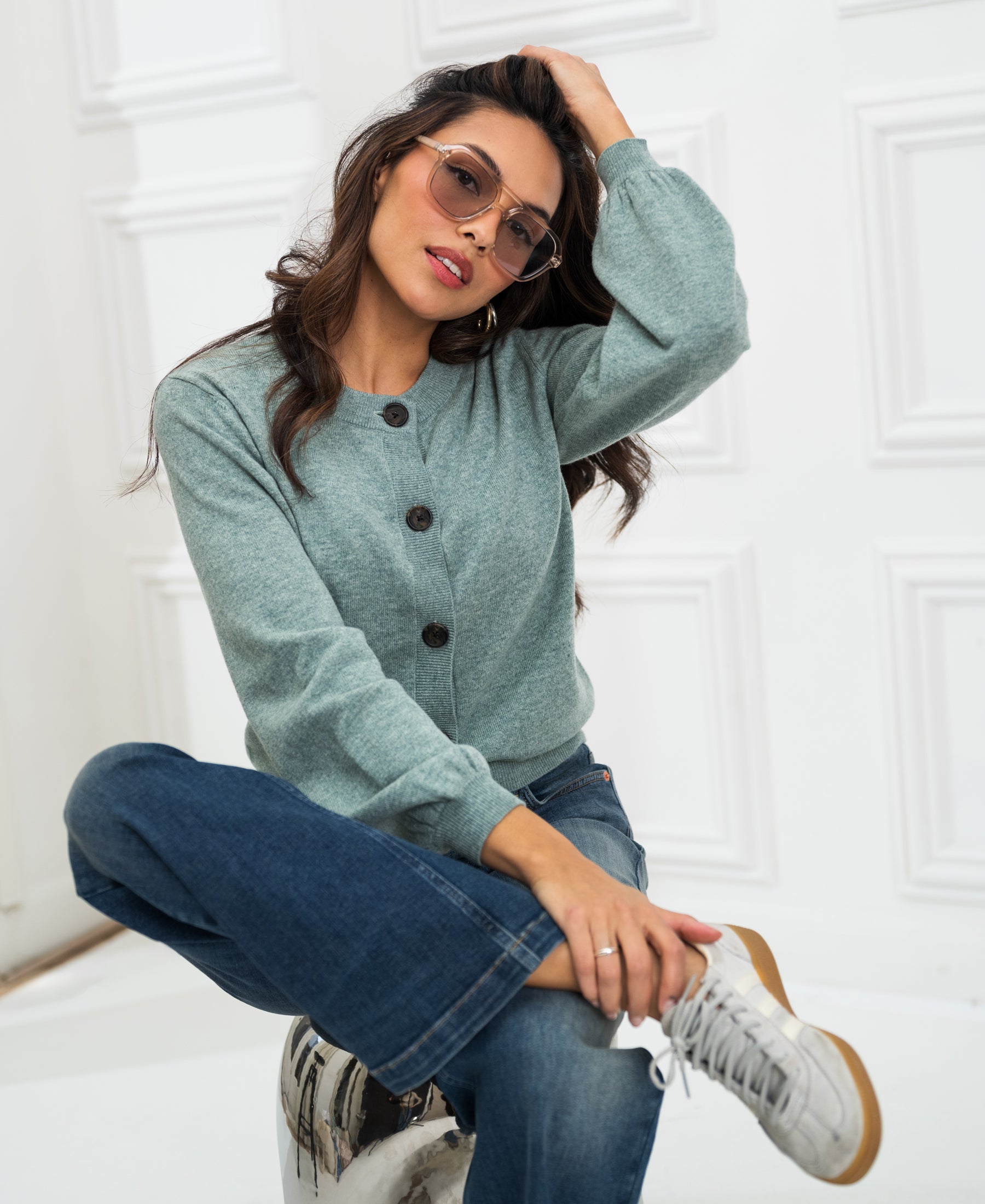 Light green PLEIN PUBLIQUE LA LEA round neck vest shown against a white background.