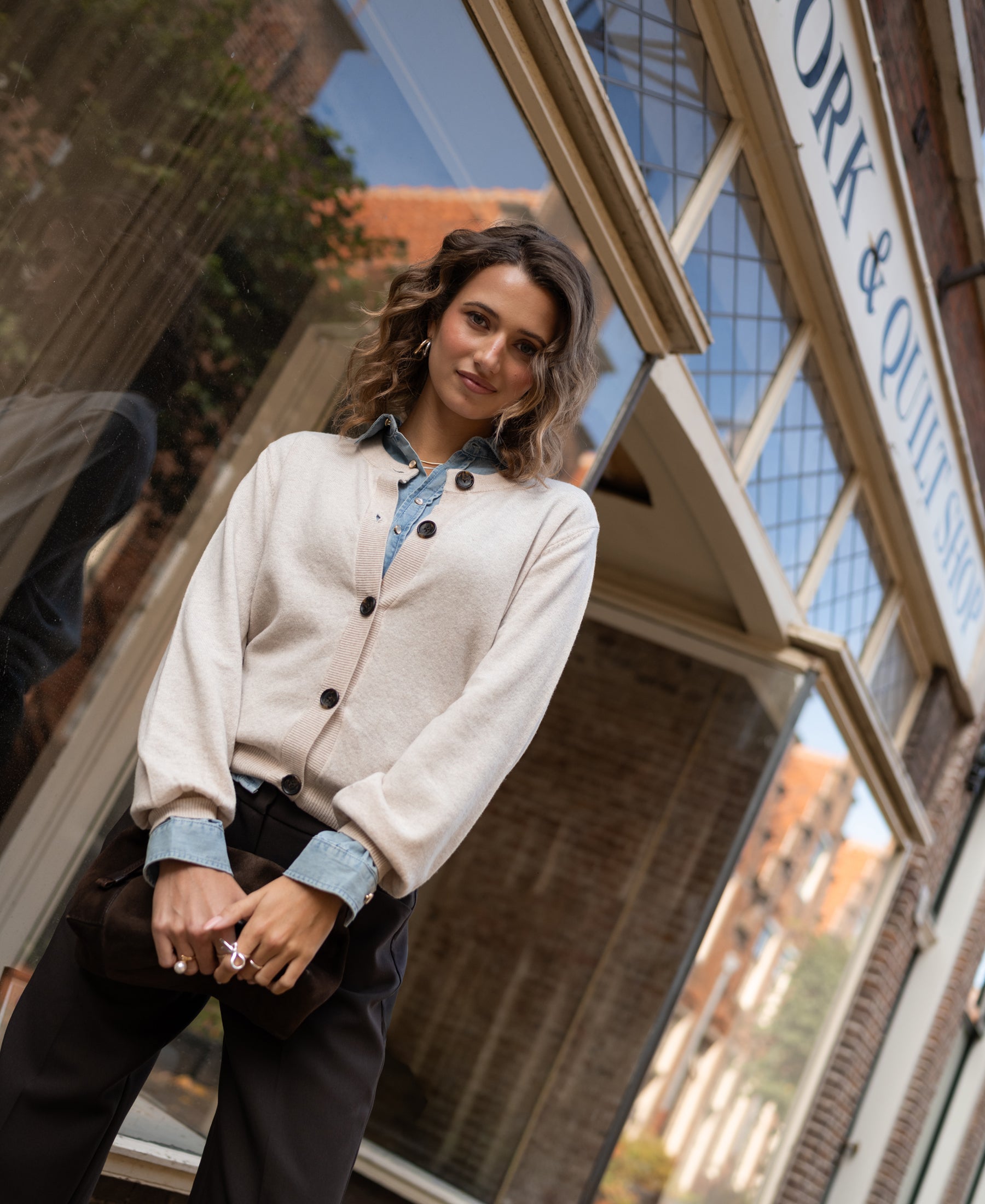 Vest ronde hals LA LEA Licht zand