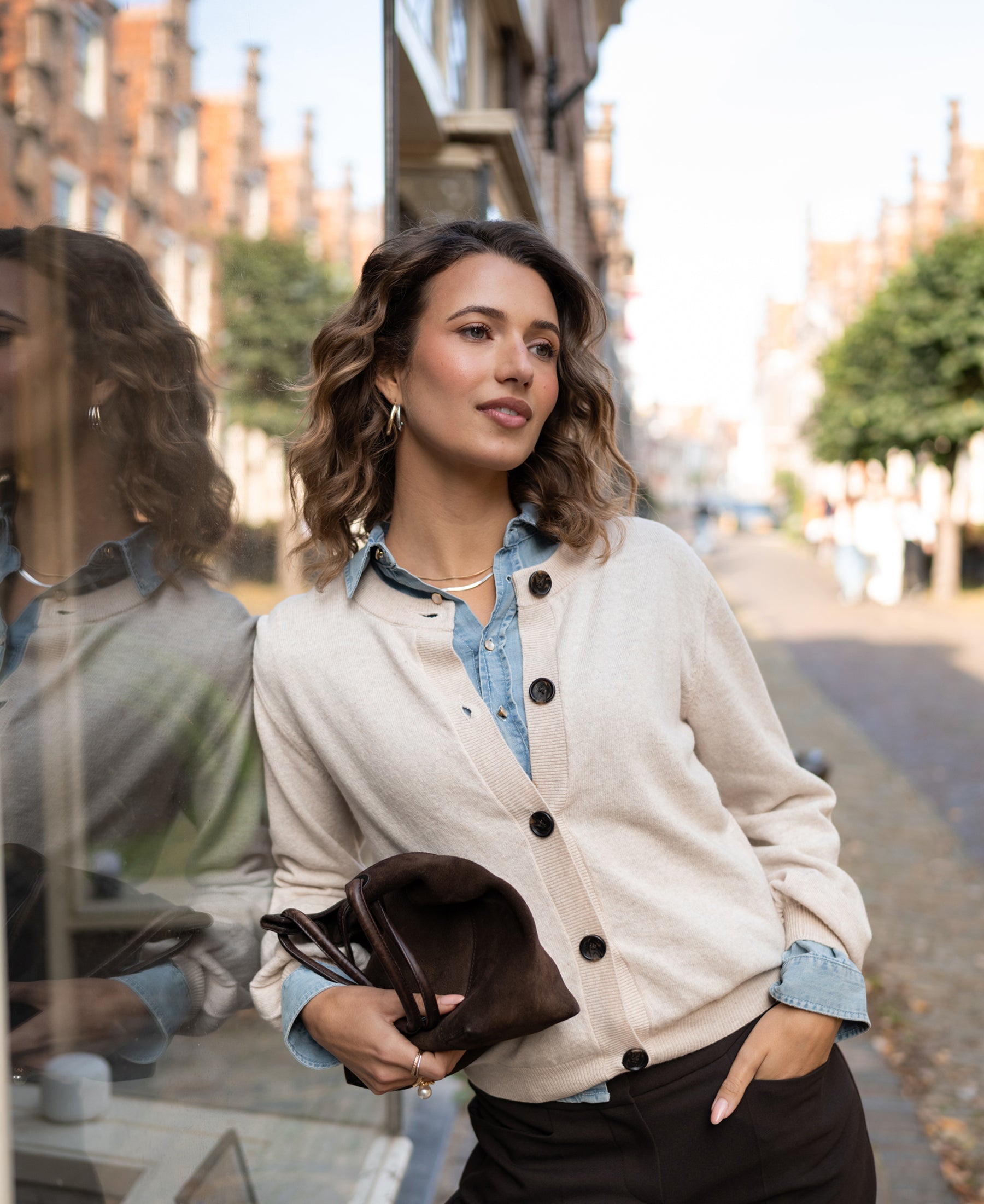 Vest ronde hals LA LEA Licht zand