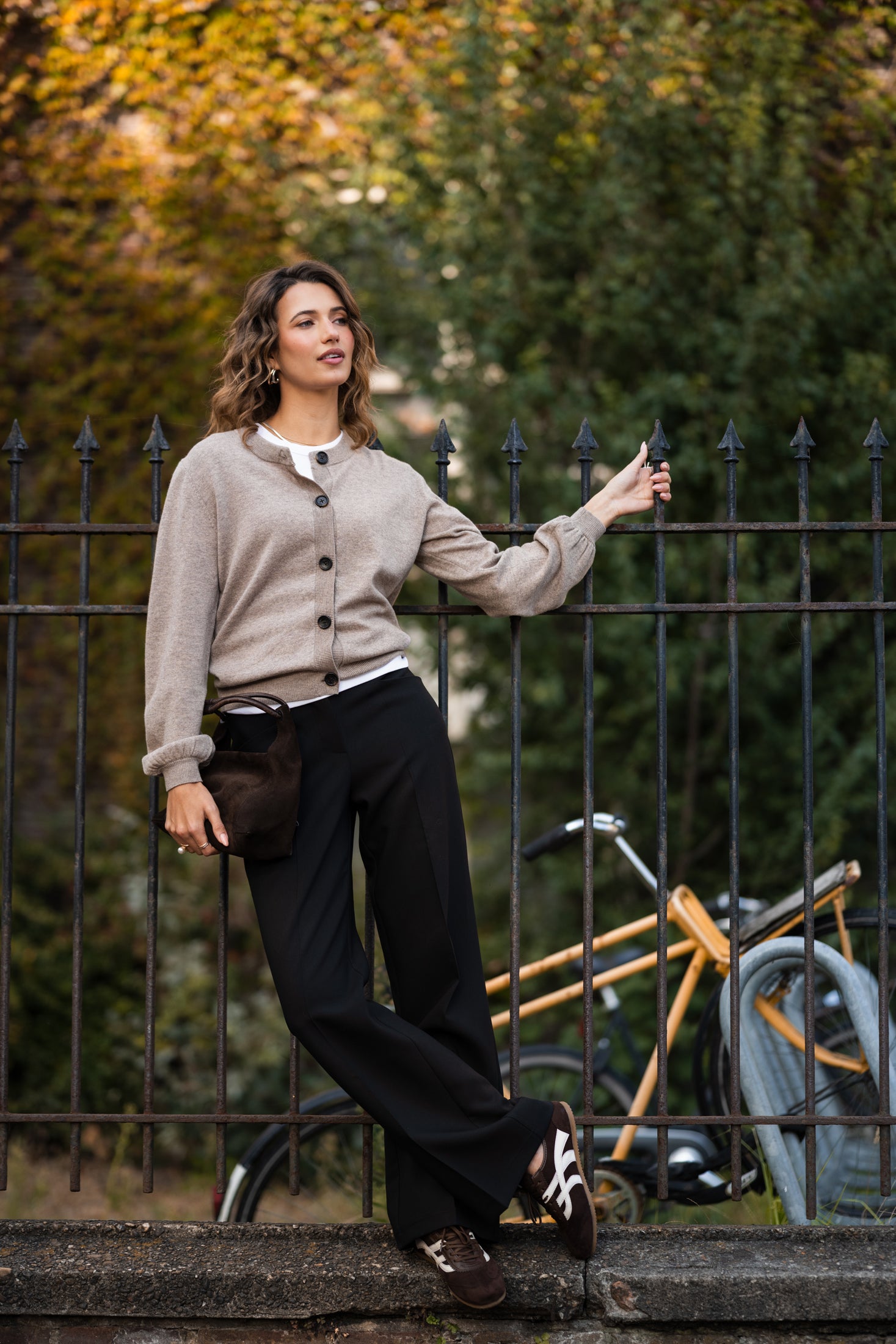 Cardigan round neck LA LEA Warm taupe