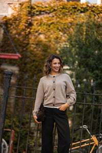 Cardigan round neck LA LEA Warm taupe