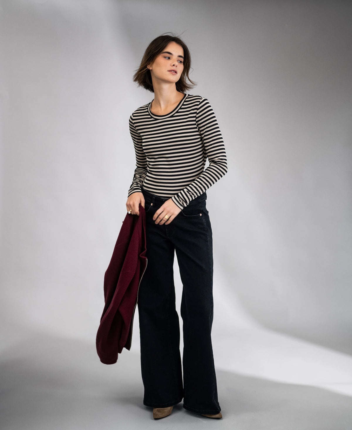 Luxurious Striped T-Shirt LA LENA Sand-Black