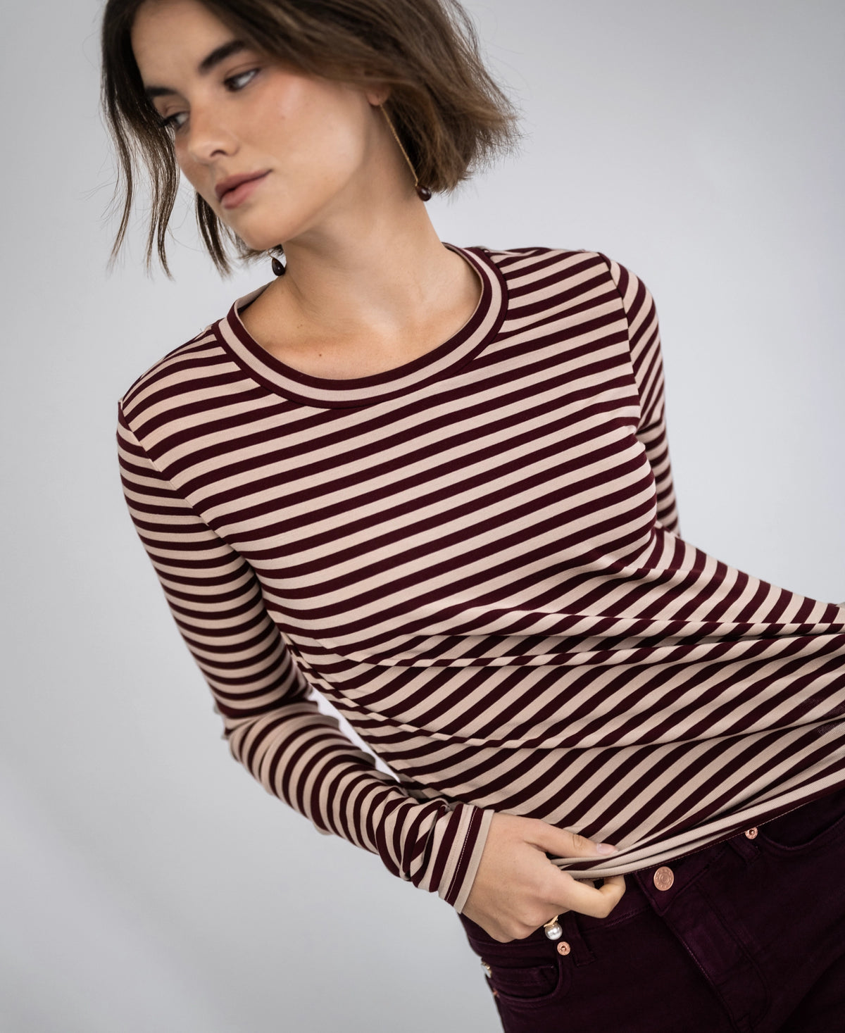 Luxurious Striped T-Shirt LA LENA Sand-wine