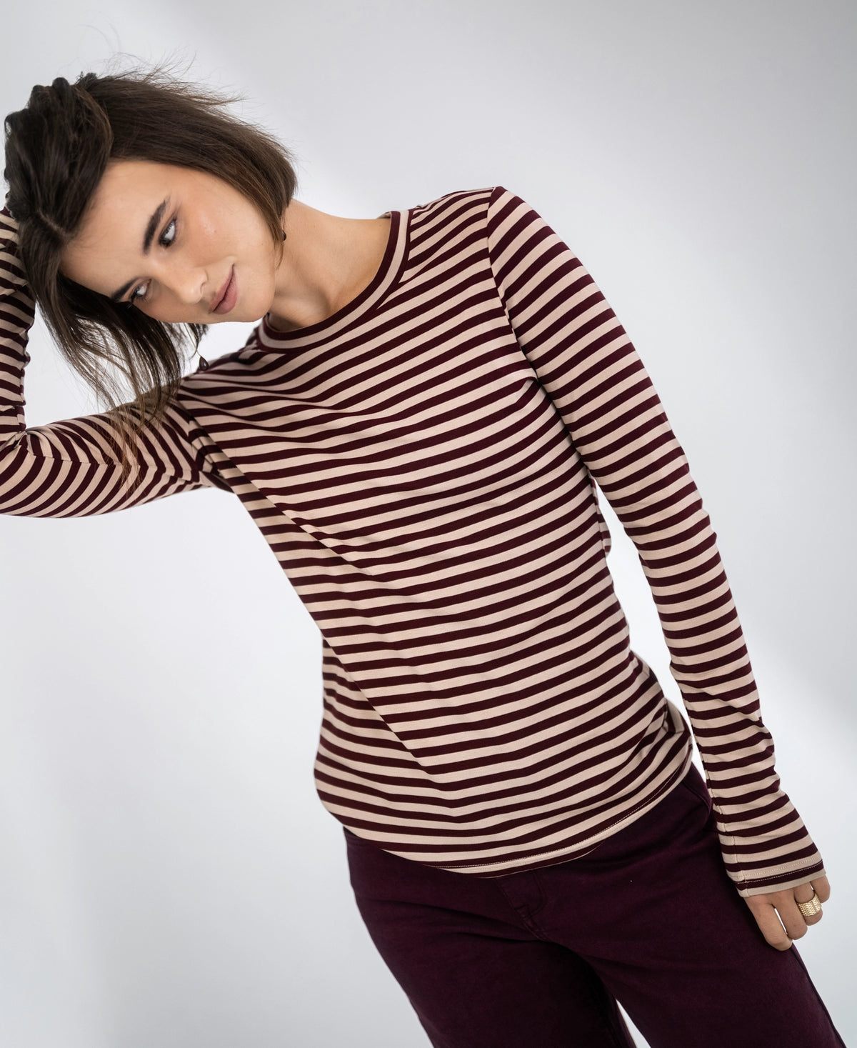 Luxurious Striped T-Shirt LA LENA Sand-wine