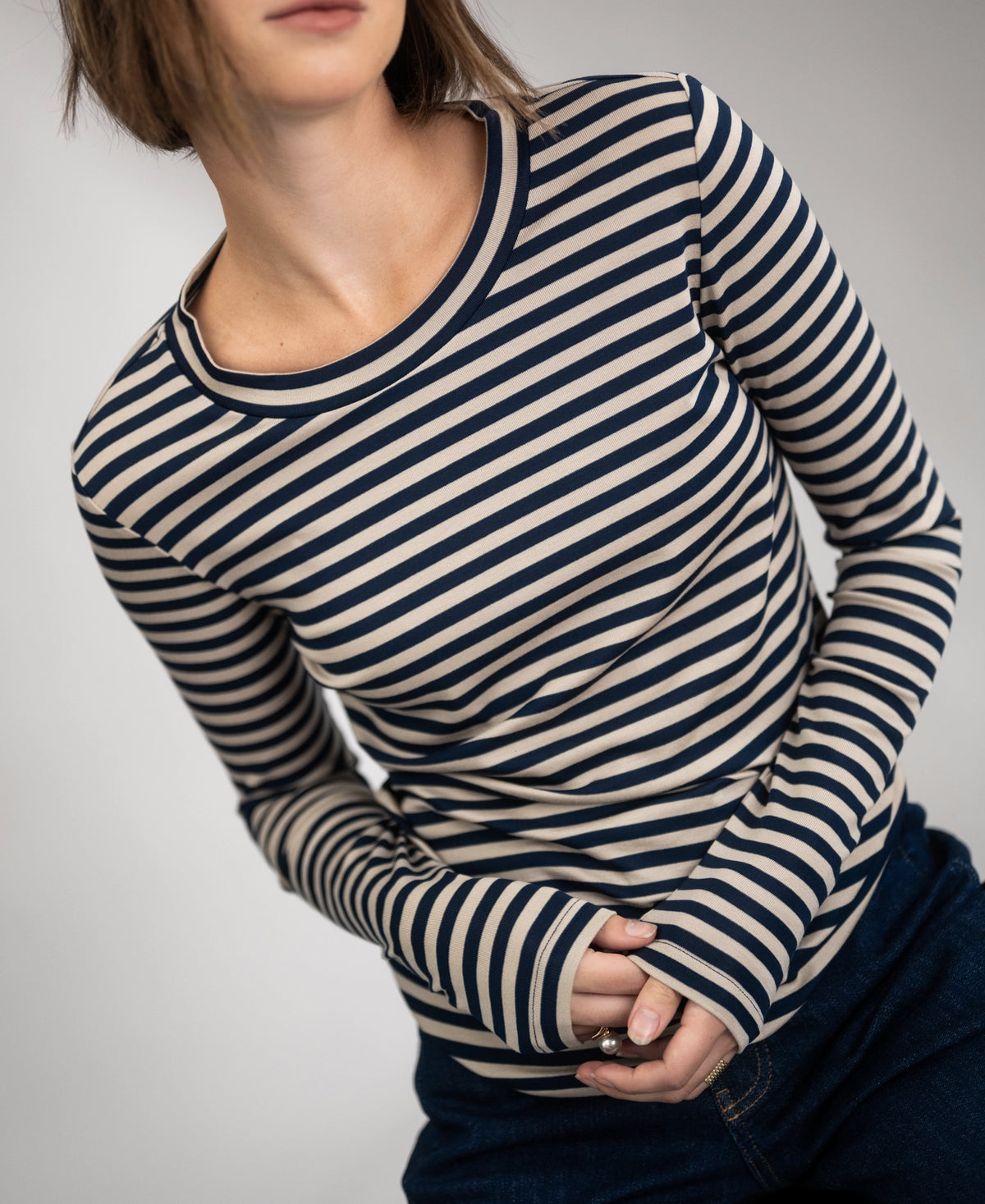 Luxurious Striped T-Shirt LA LENA Sand-Dark Blue