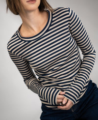 Luxuriöses gestreiftes T-Shirt LA LENA Sand-Dunkelblau