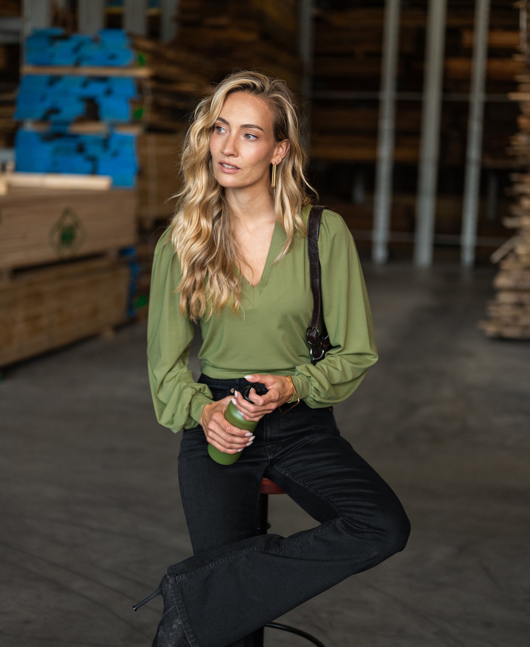 V-neck top LA LIANA Olive green