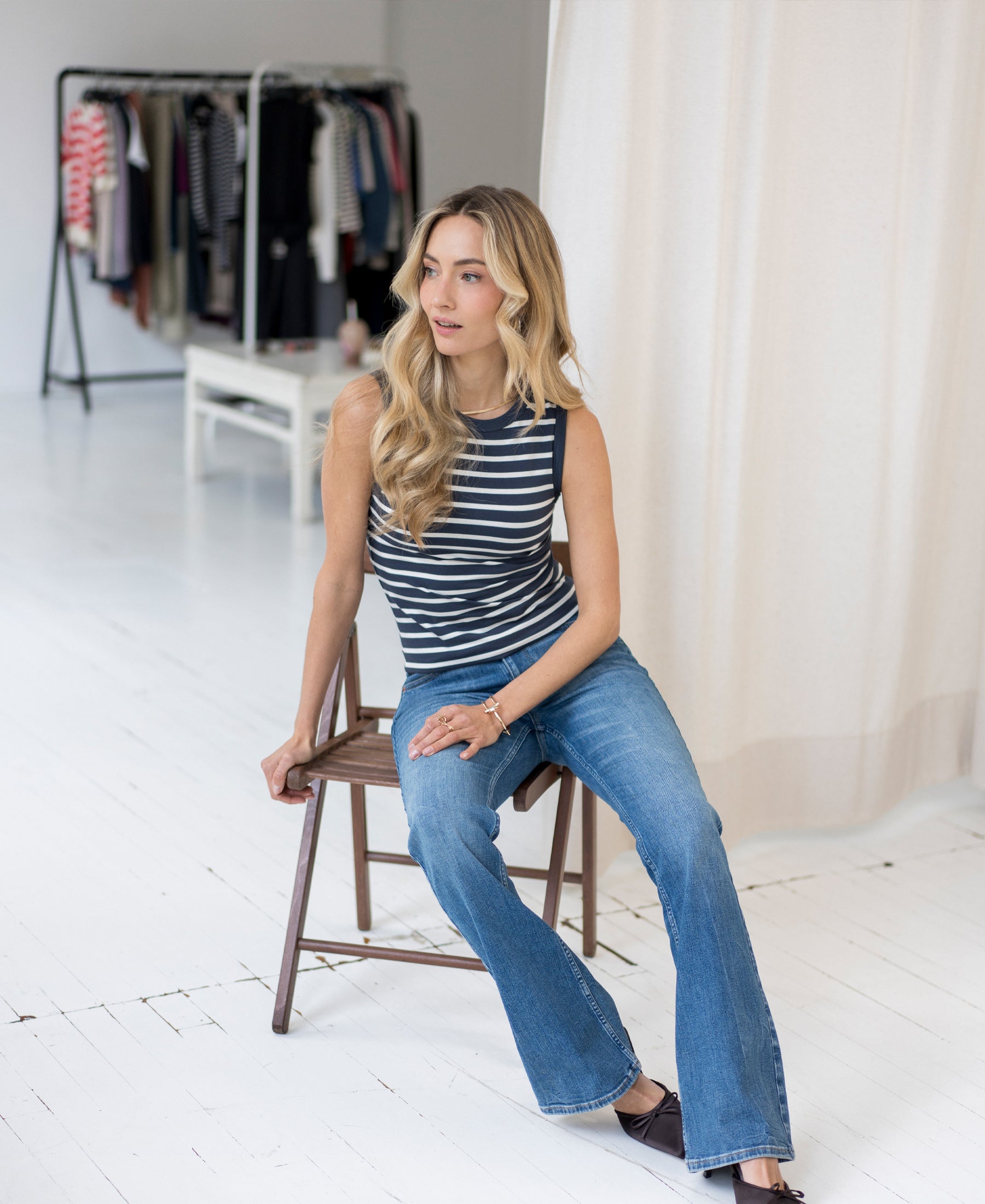 Gestreepte top LA LILY Denim-Ivoor