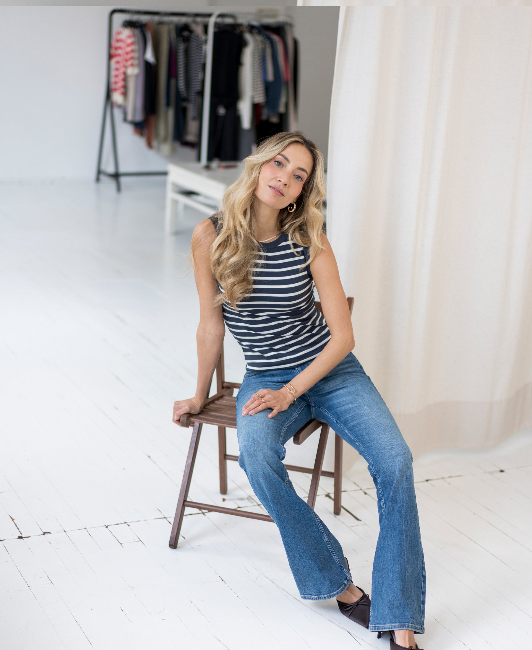 Gestreepte top LA LILY Denim-Ivoor