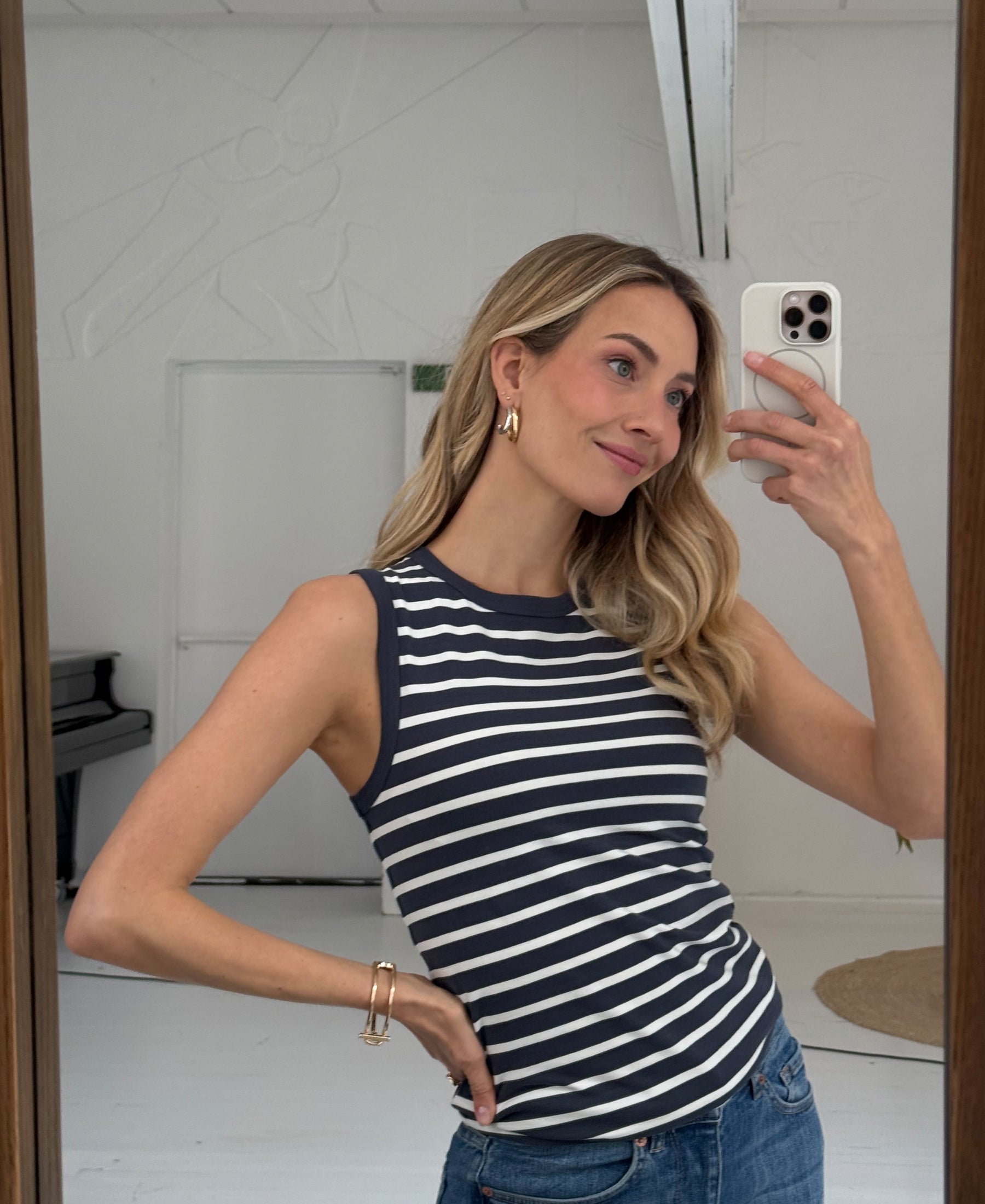Gestreepte top LA LILY Denim-Ivoor