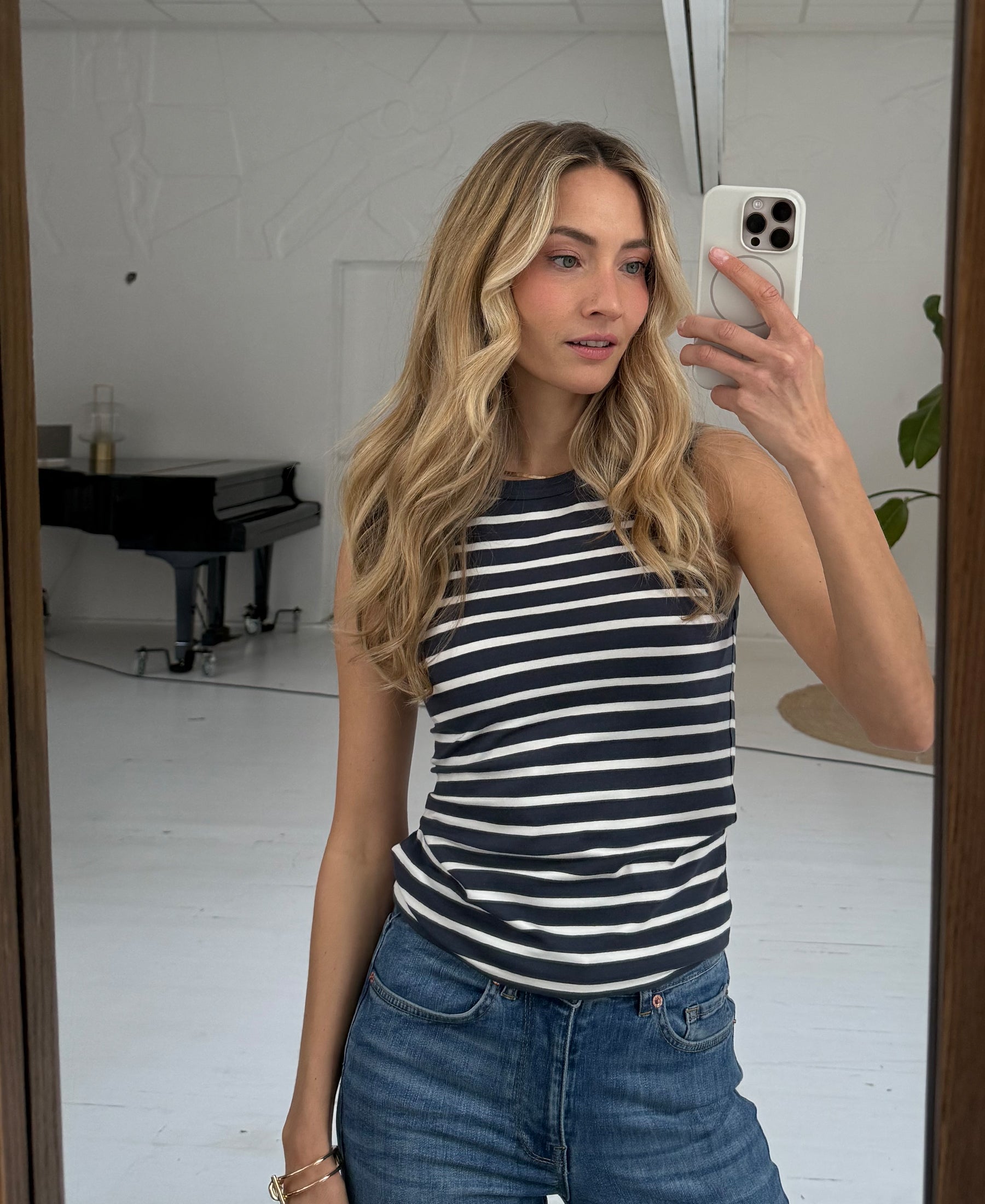 Gestreepte top LA LILY Denim-Ivoor
