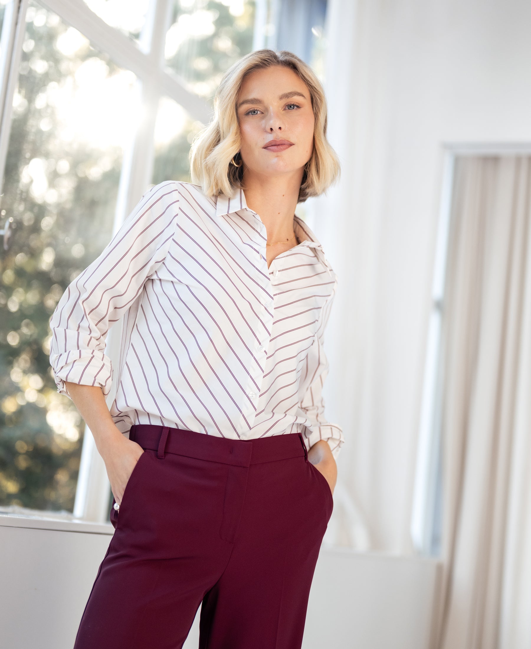 Gestreepte Blouse LA LOIRE Ivoorwit/Wijnrood