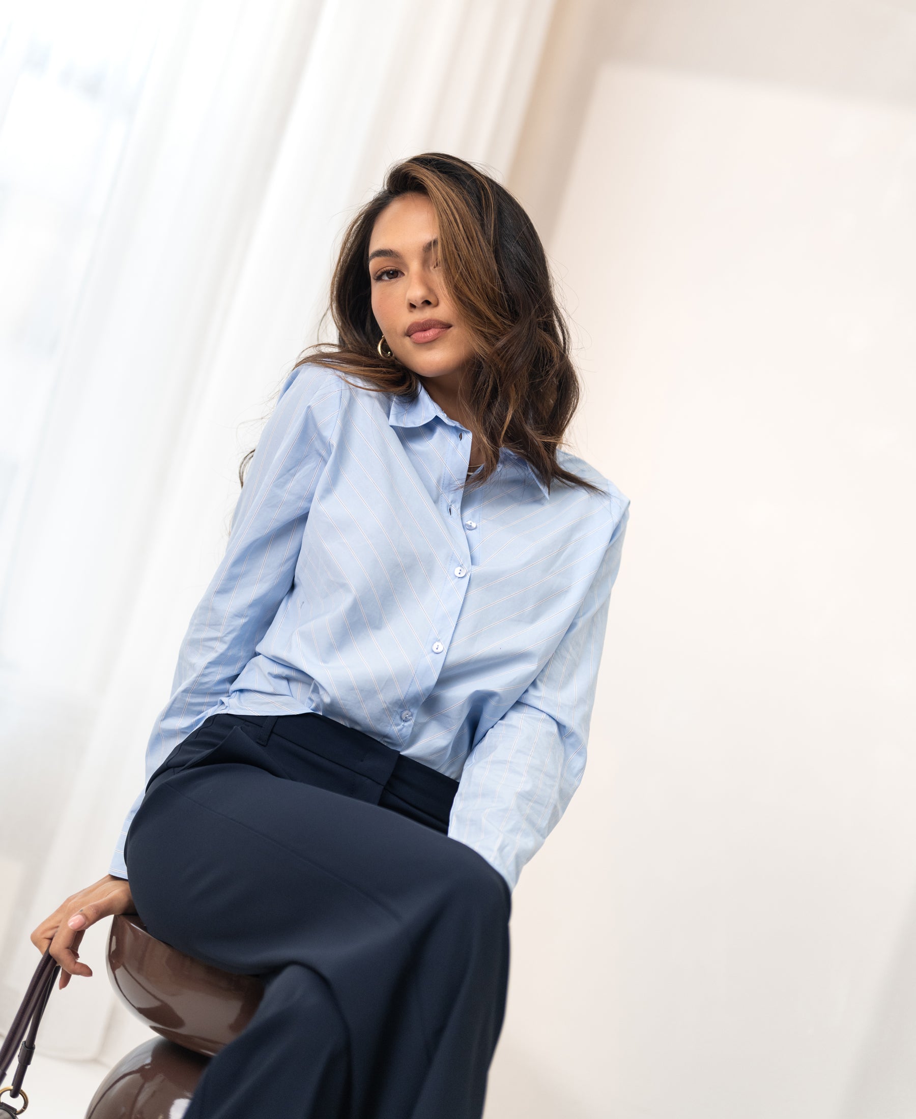 Gestreepte Blouse LA LOIRE Lichtblauw/Wit/Navy