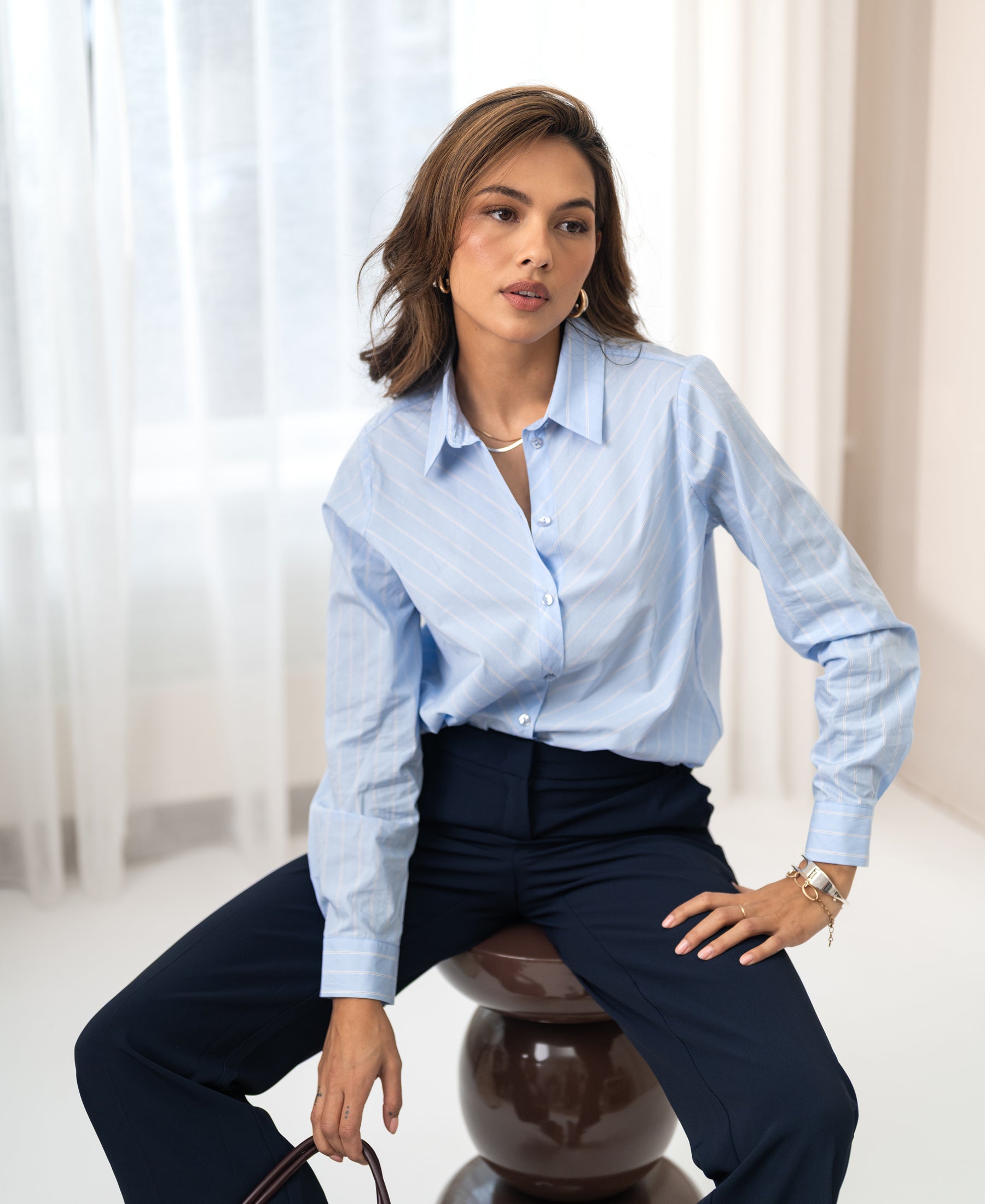 Gestreepte Blouse LA LOIRE Lichtblauw/Wit/Navy