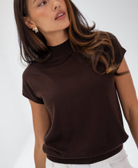 Merino wool top in pure chocolate color, shown from the side against a plain background.