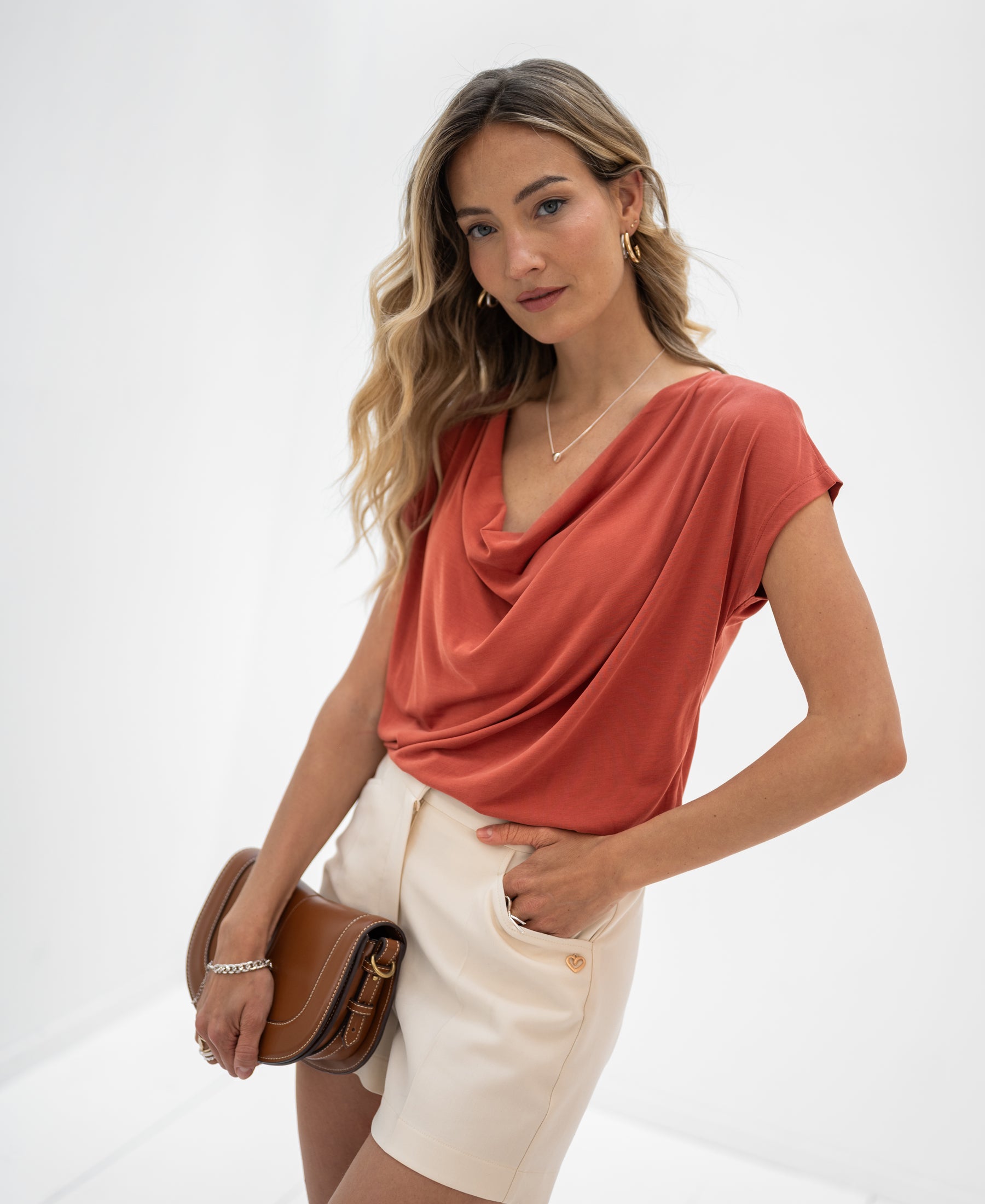Top mit Wasserfallausschnitt LA LUCA Terracotta