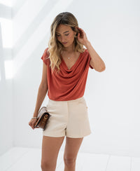 Top mit Wasserfallausschnitt LA LUCA Terracotta