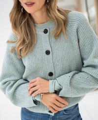 Merino cardigan LA LYON Fog Green