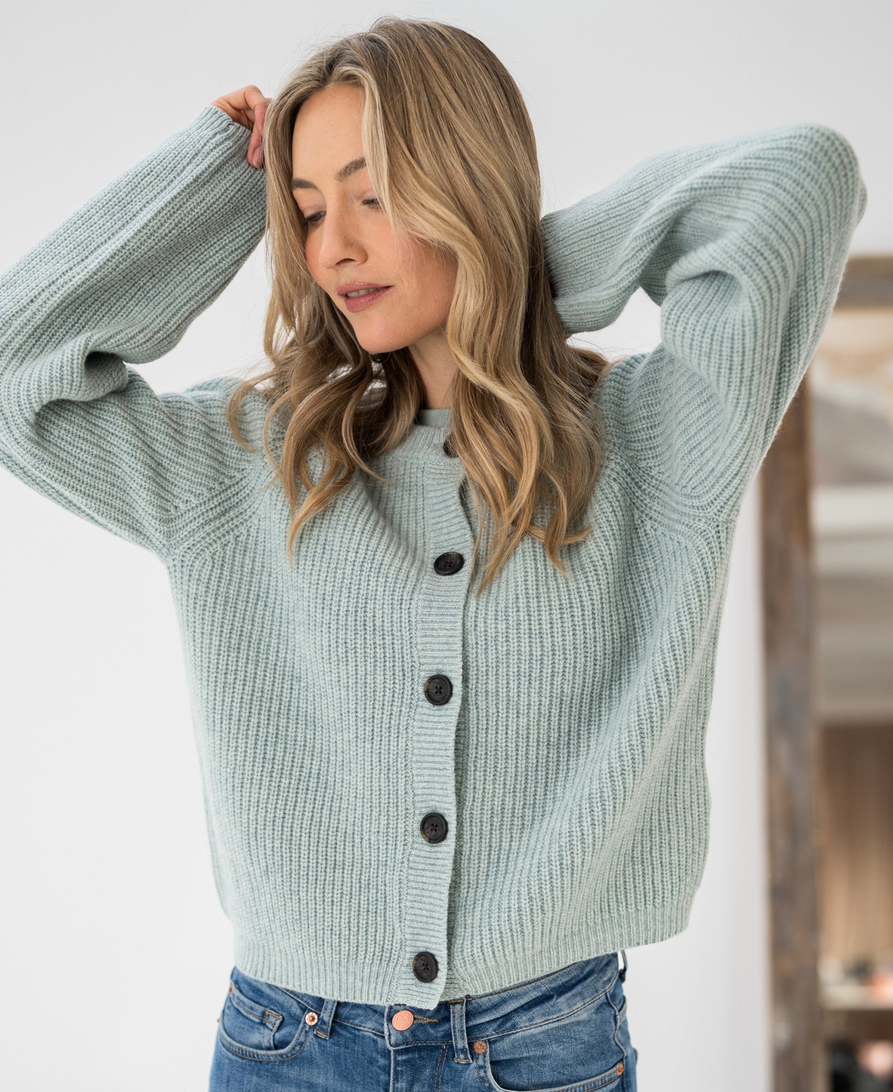 Merino cardigan LA LYON Fog Green