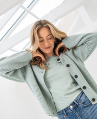 Merino cardigan LA LYON Fog Green