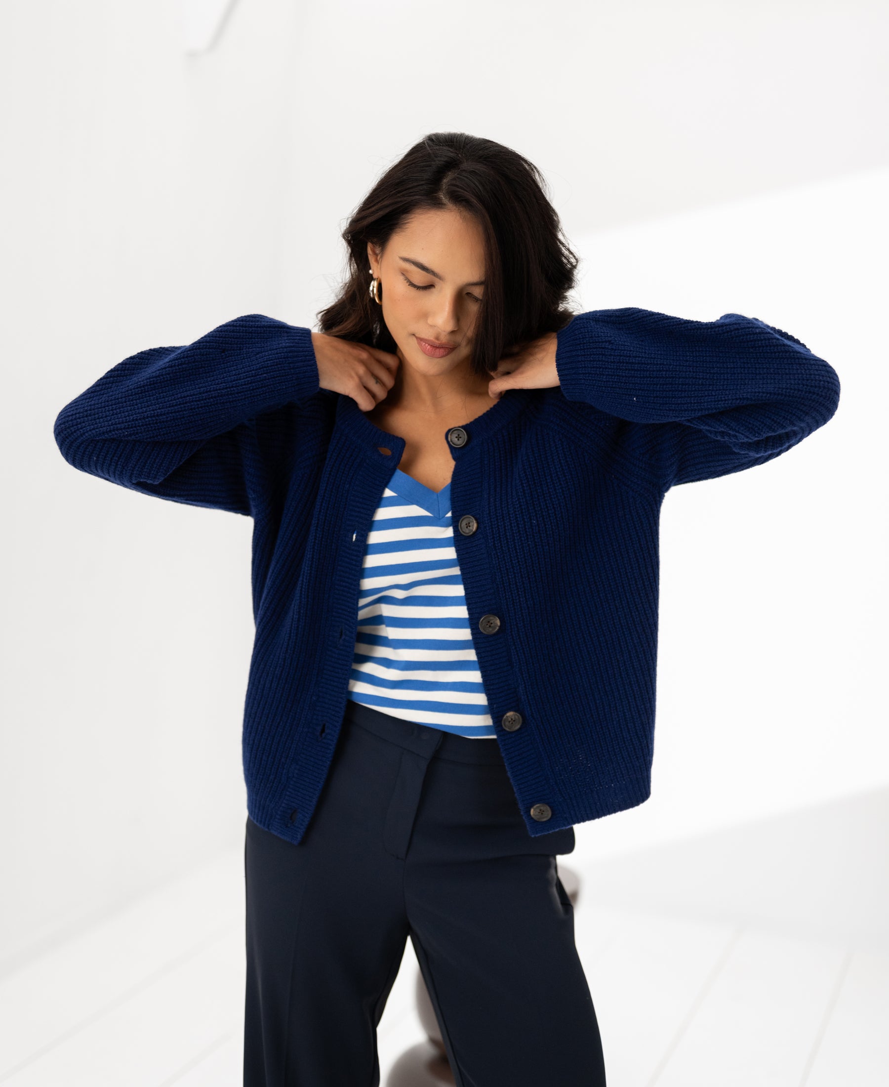 Merino cardigan LA LYON Navy