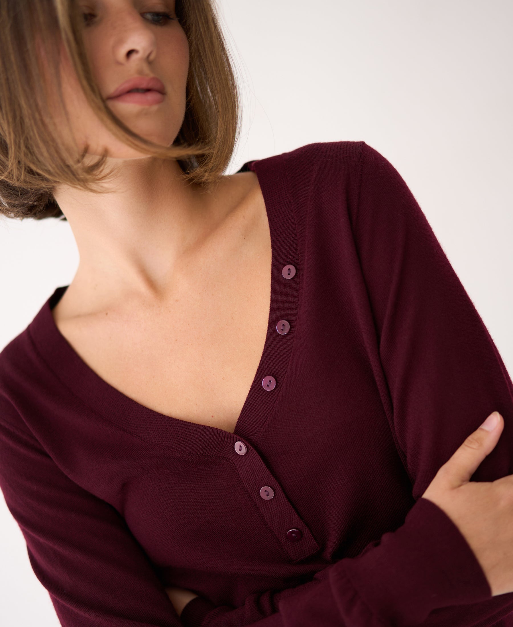 Merino Sweater with Button Detail LA MADELEINE Bordeaux