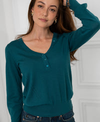Merino Sweater with Button Detail LA MADELEINE Dark Teal