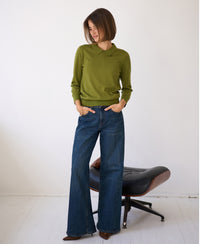 Merino-Pullover mit Polokragen von LA MARCEAU, olivgrün