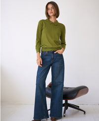 Merino-Pullover mit Polokragen von LA MARCEAU, olivgrün