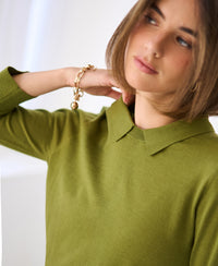 Merino-Pullover mit Polokragen von LA MARCEAU, olivgrün