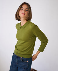 Merino-Pullover mit Polokragen von LA MARCEAU, olivgrün