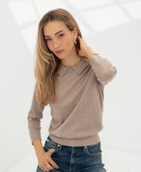 PLEIN PUBLIQUE Merino wool polo collar sweater in sand color.