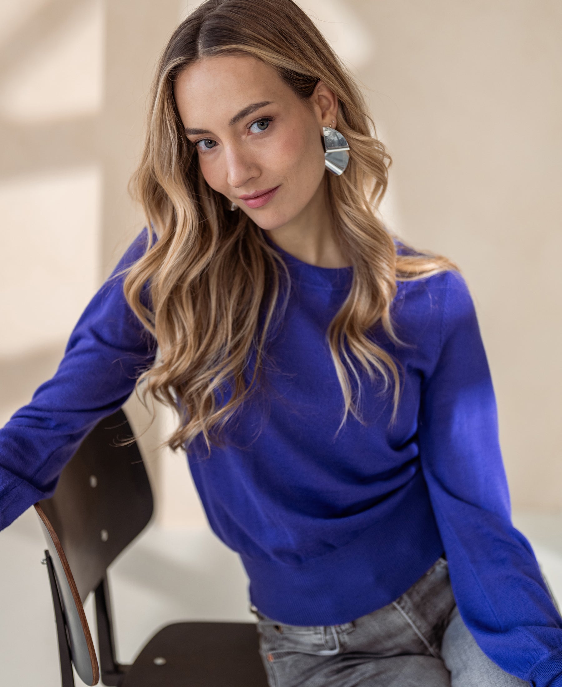 Pullover aus Merinowolle LA MARIS Blau Iris Gold