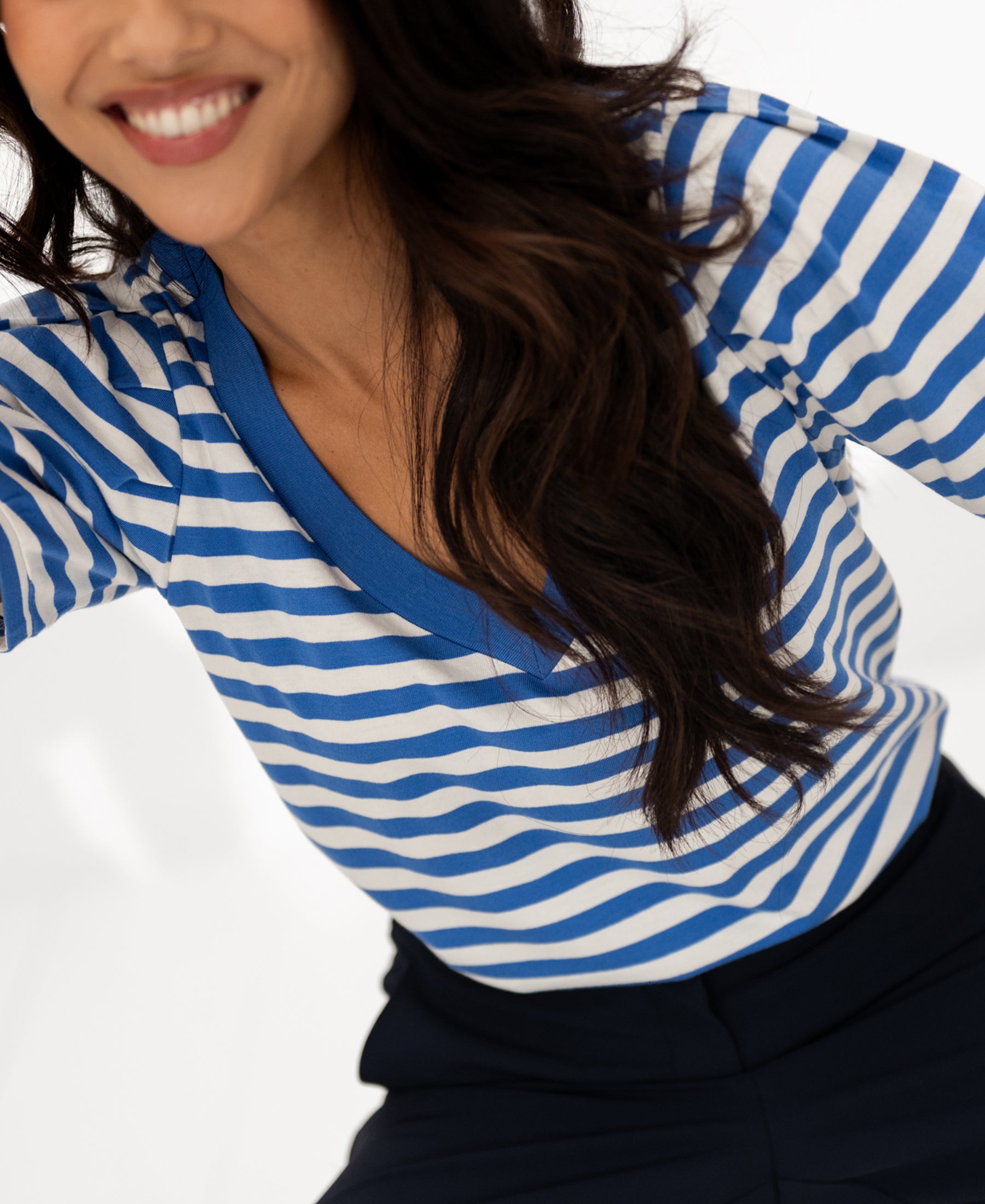 Streepjes shirt V-hals LA MAYSA Blauw-ivoor