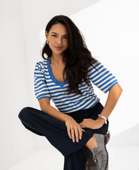 Streepjes shirt V-hals LA MAYSA Blauw-ivoor