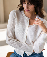 Strukturierte Strickjacke LA MIKI Elfenbeinweiß