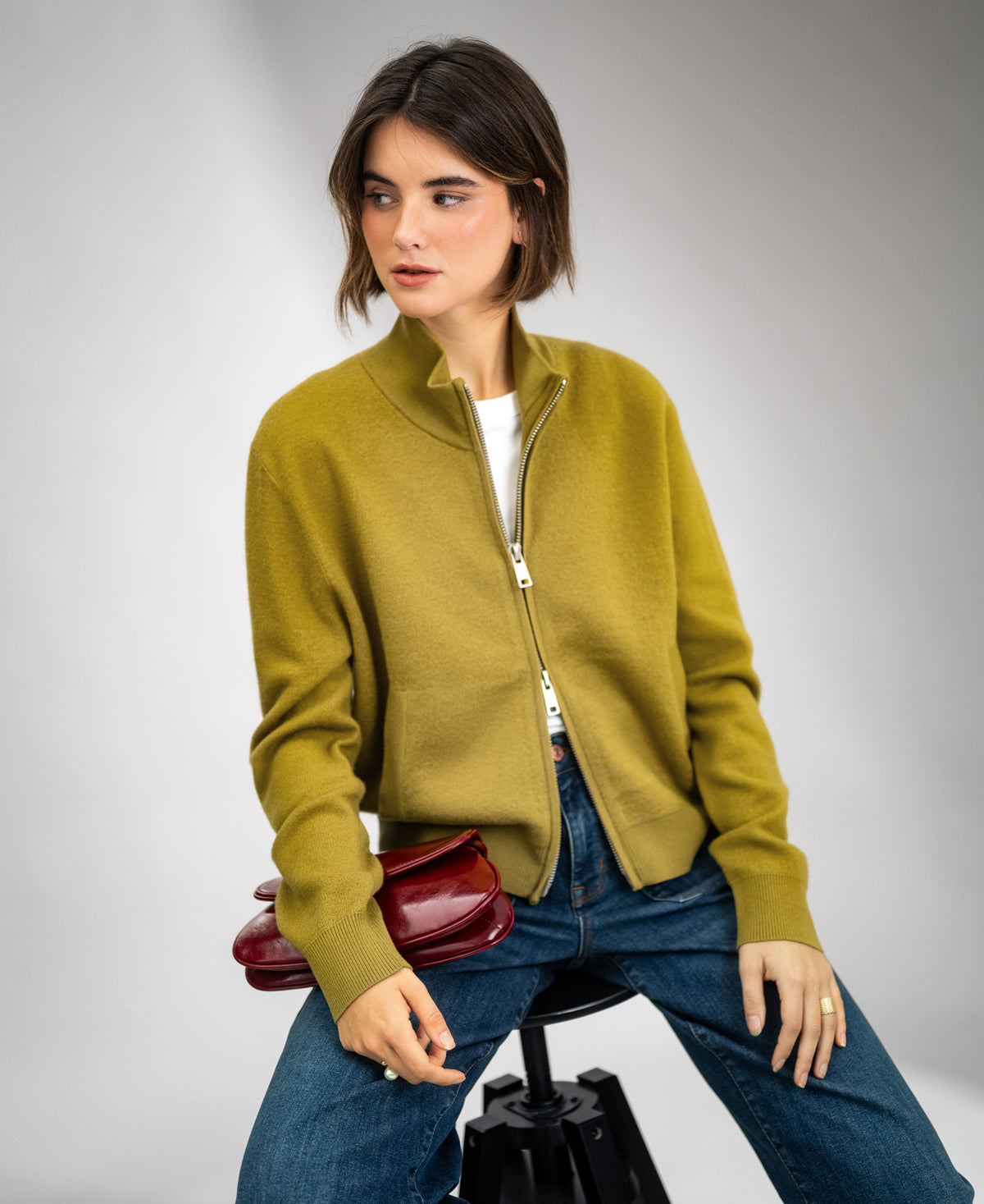 Merino-Bomberjacke LA MILA Olivgrün