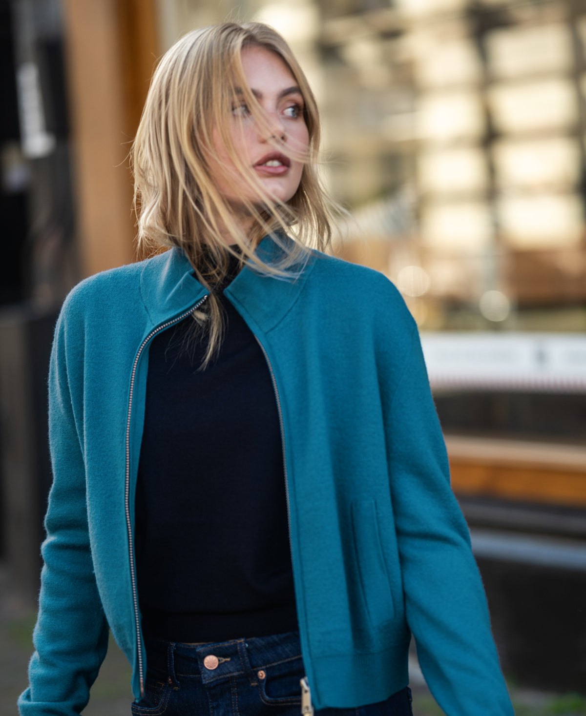Merino bomber jacket LA MILA Petrol