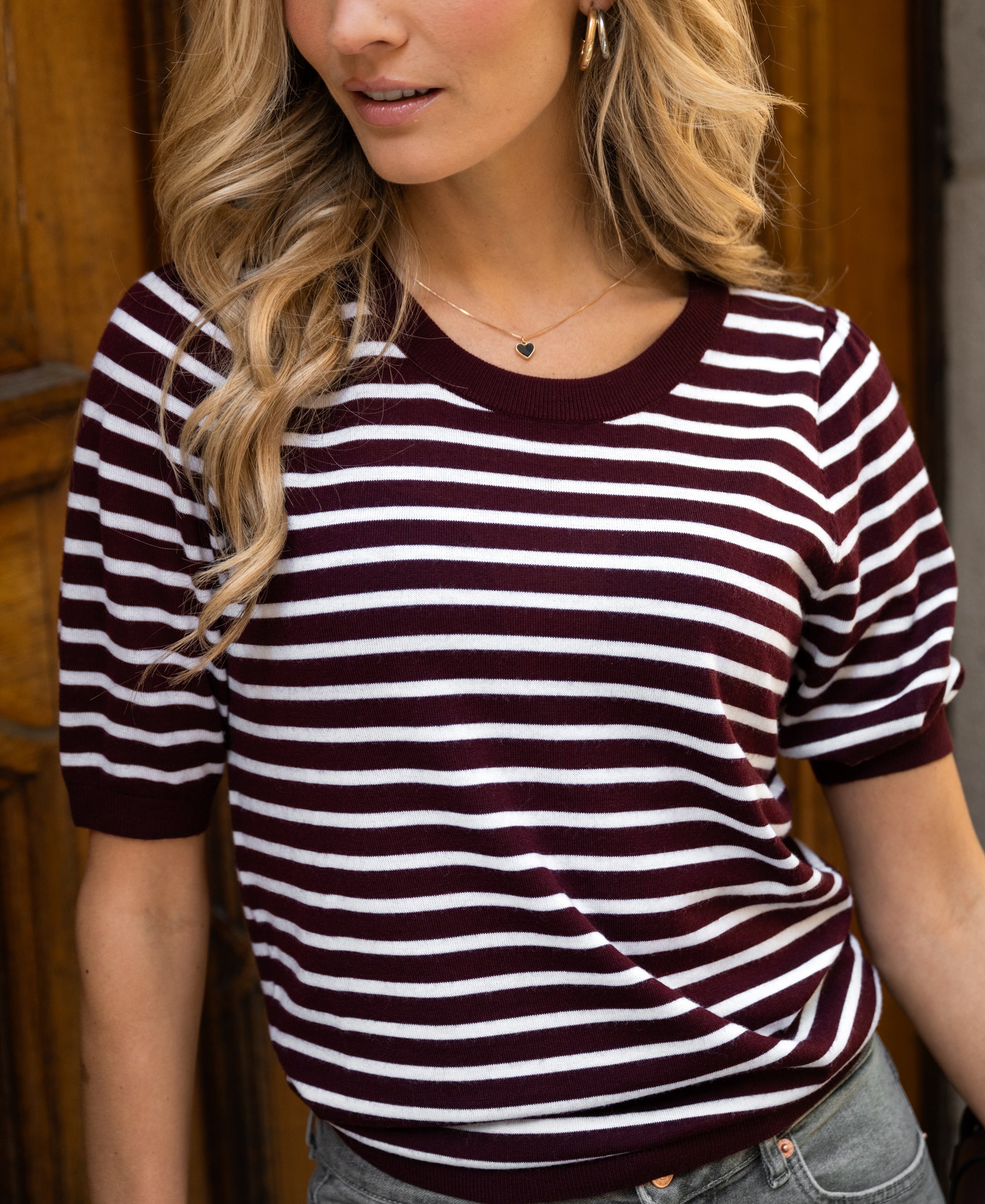 Pullover gestreift LA MILOU Bordeaux-Elfenbein