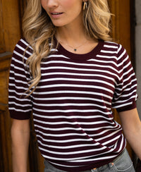 Pullover gestreift LA MILOU Bordeaux-Elfenbein