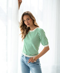 Pullover gestreift LA MILOU Elfenbein-Grün