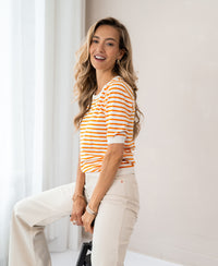 Pullover gestreift LA MILOU Elfenbein-Orange