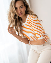 Pullover gestreift LA MILOU Elfenbein-Orange