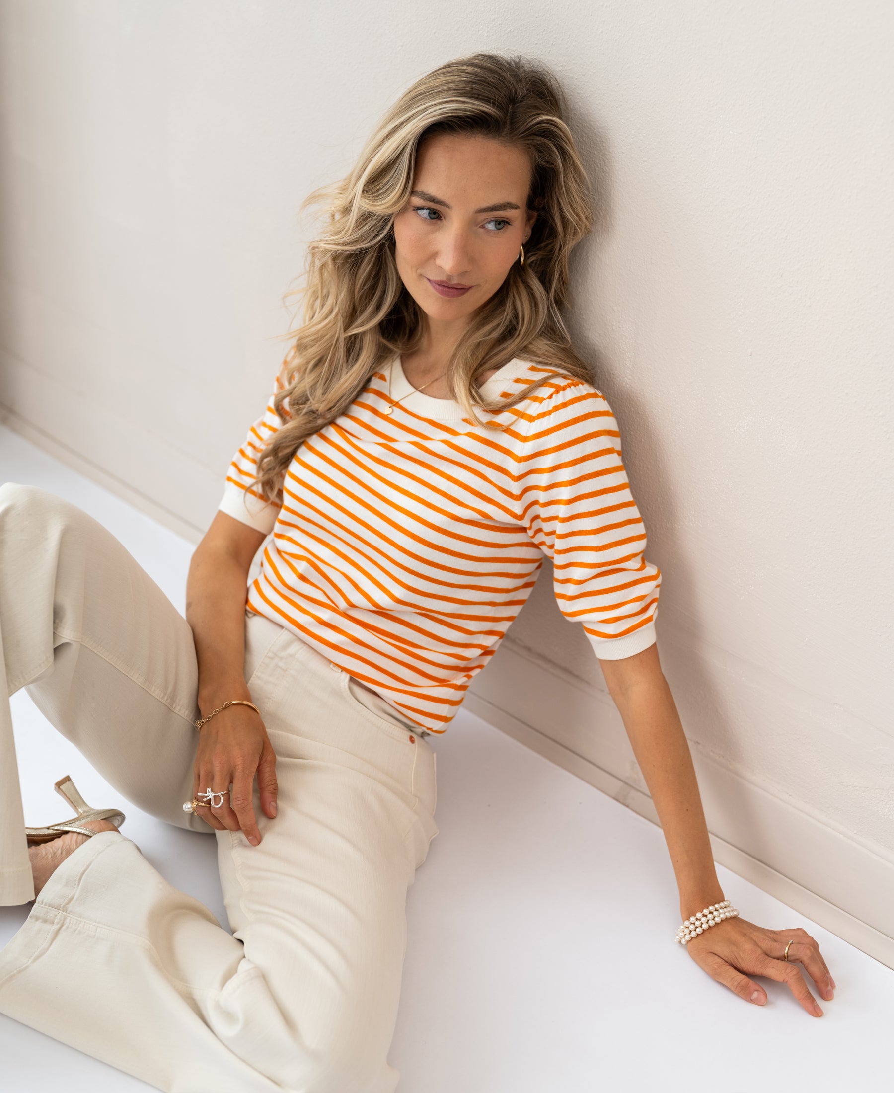 Striped sweater LA MILOU Bordeaux-Ivory