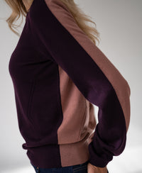 Zweifarbiger Merino-Pullover LE MIROIR Pflaume – Altrosa