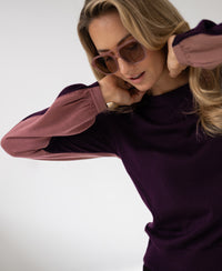 Zweifarbiger Merino-Pullover LE MIROIR Pflaume – Altrosa